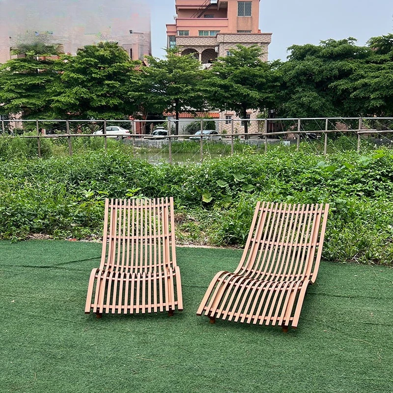 

Outdoor solid wood bed beach chair swimming pool outdoor leisure waterproof sunscreen villa recliner rattan