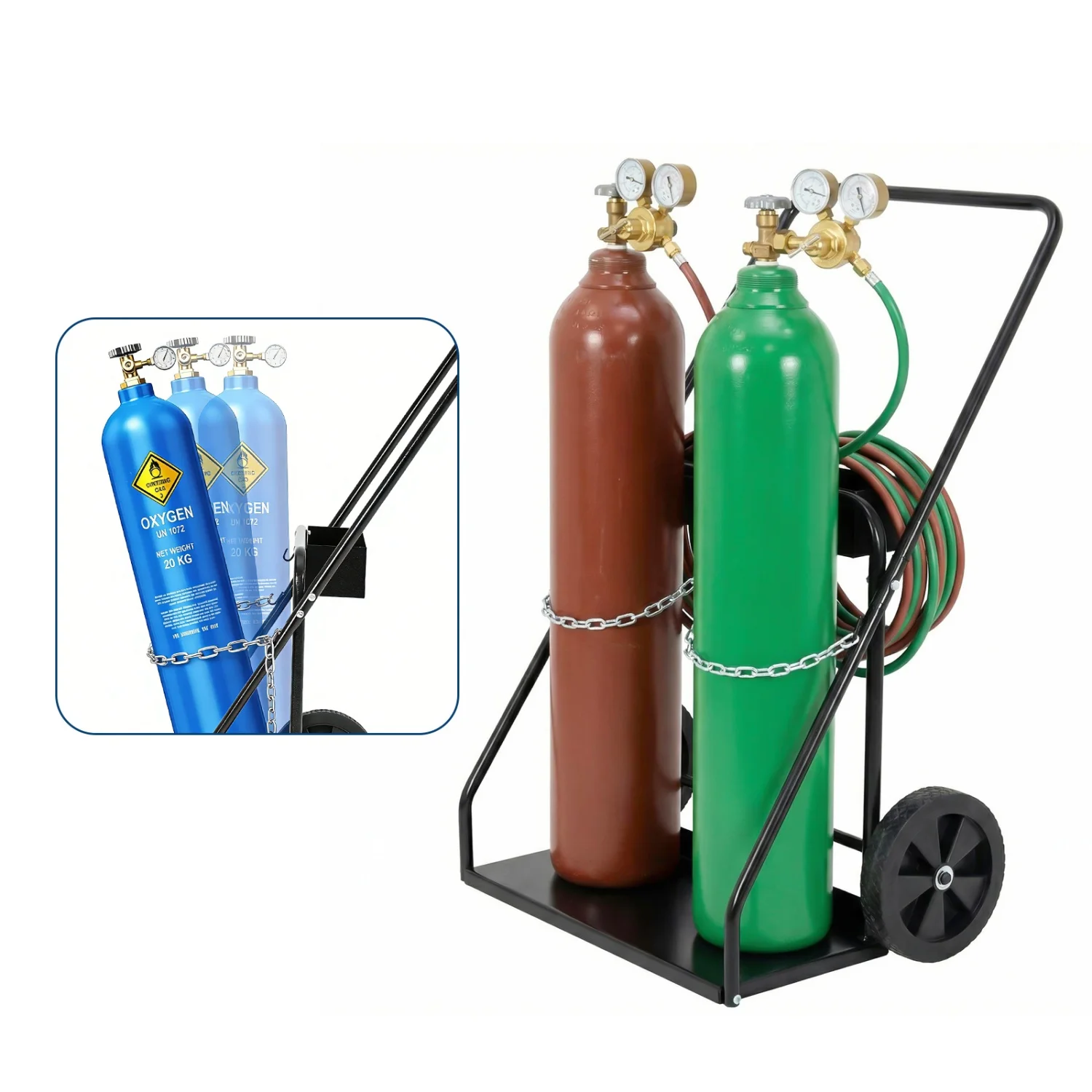Welding Cylinder Cart,Heavy Duty Carbon Steel Oxygen Acetylene Tank Cart Rolling Welder Cart with Handle and Chains