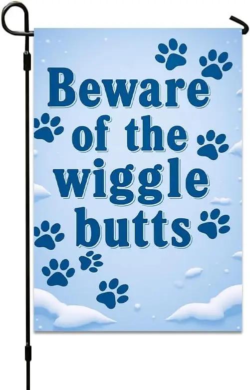 1pc DoubleSided Beware of the Wiggle Butts with Playful Paws Garden Flag, 12x18 Inch, Vibrant Print, Perfect for Outdoor Yar LLG