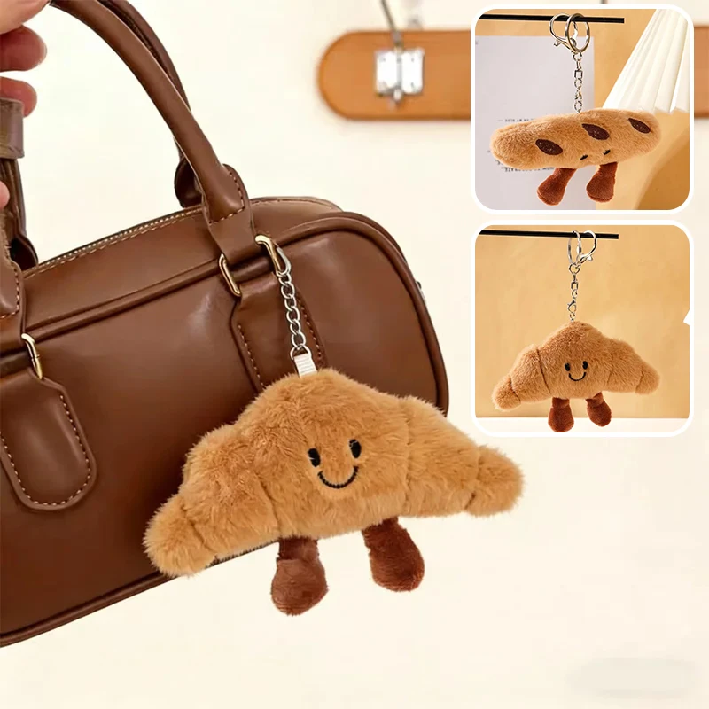 Novo Chaveiro Criativo de Pelúcia com Design de Baguete/Croissant para Chaves de Carro, Pingente de Bolsa, Presente Fofo para Meninas