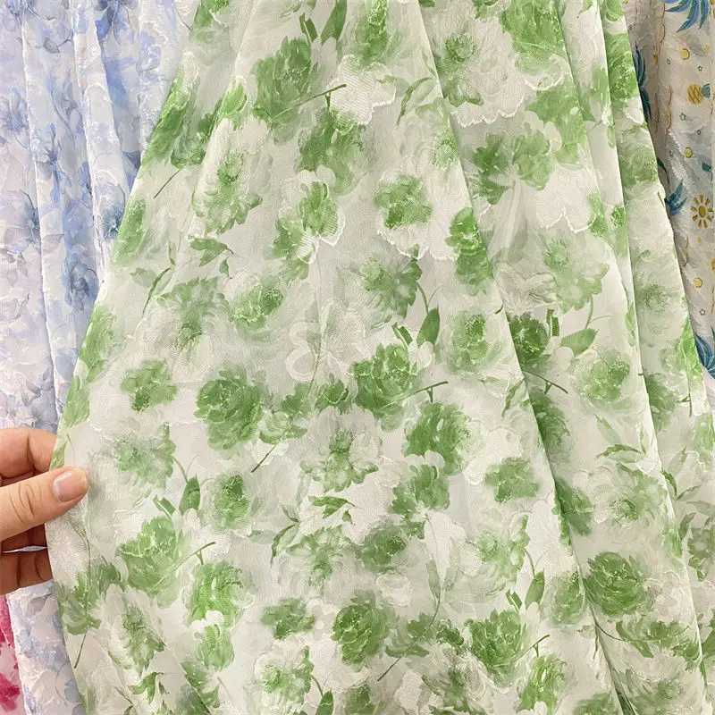 Jacquard Chiffon Fabric Summer By The Meter for Dresses Skirts Shirt T-shirt Sewing Needlework Cloth Thin Soft Breathable Flower