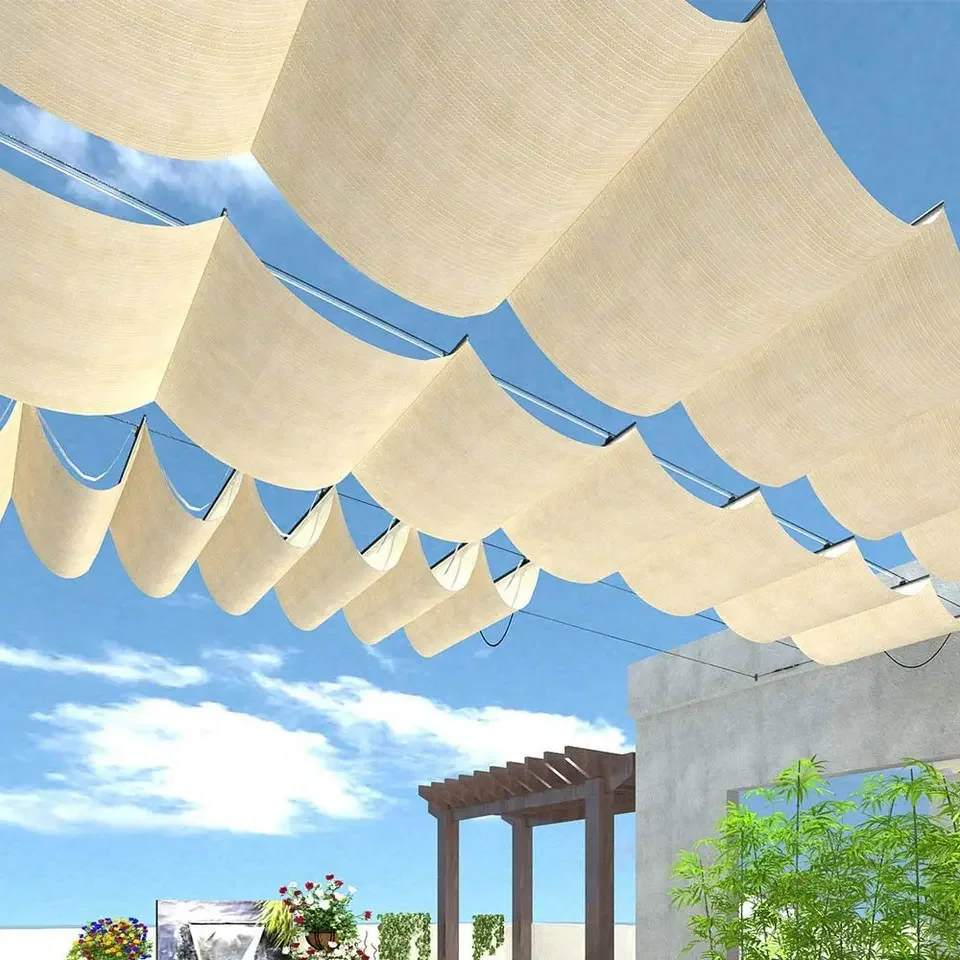 

90% Shade Rate Virgin HDPE with UV Retractable Wave Apartment Balcony Shade Sail