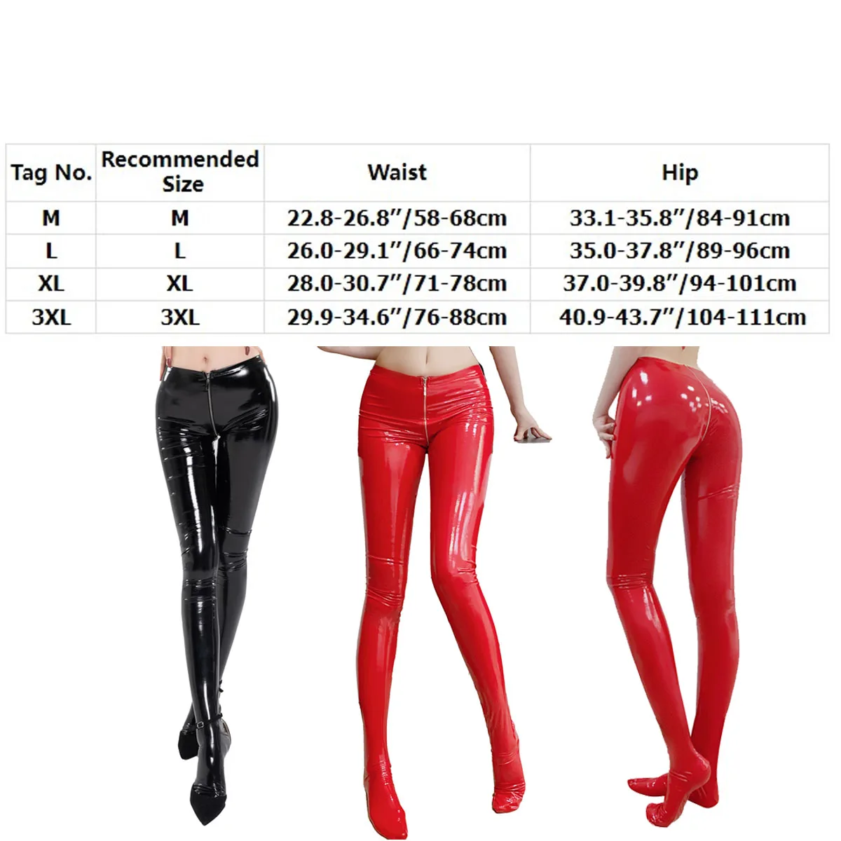 Women\'s Wetlook Leggings Sexy PU Leather Zipper Crotch  Tights Latex Stockings Pantyhose Pants Trousers Rave Party Clubwear