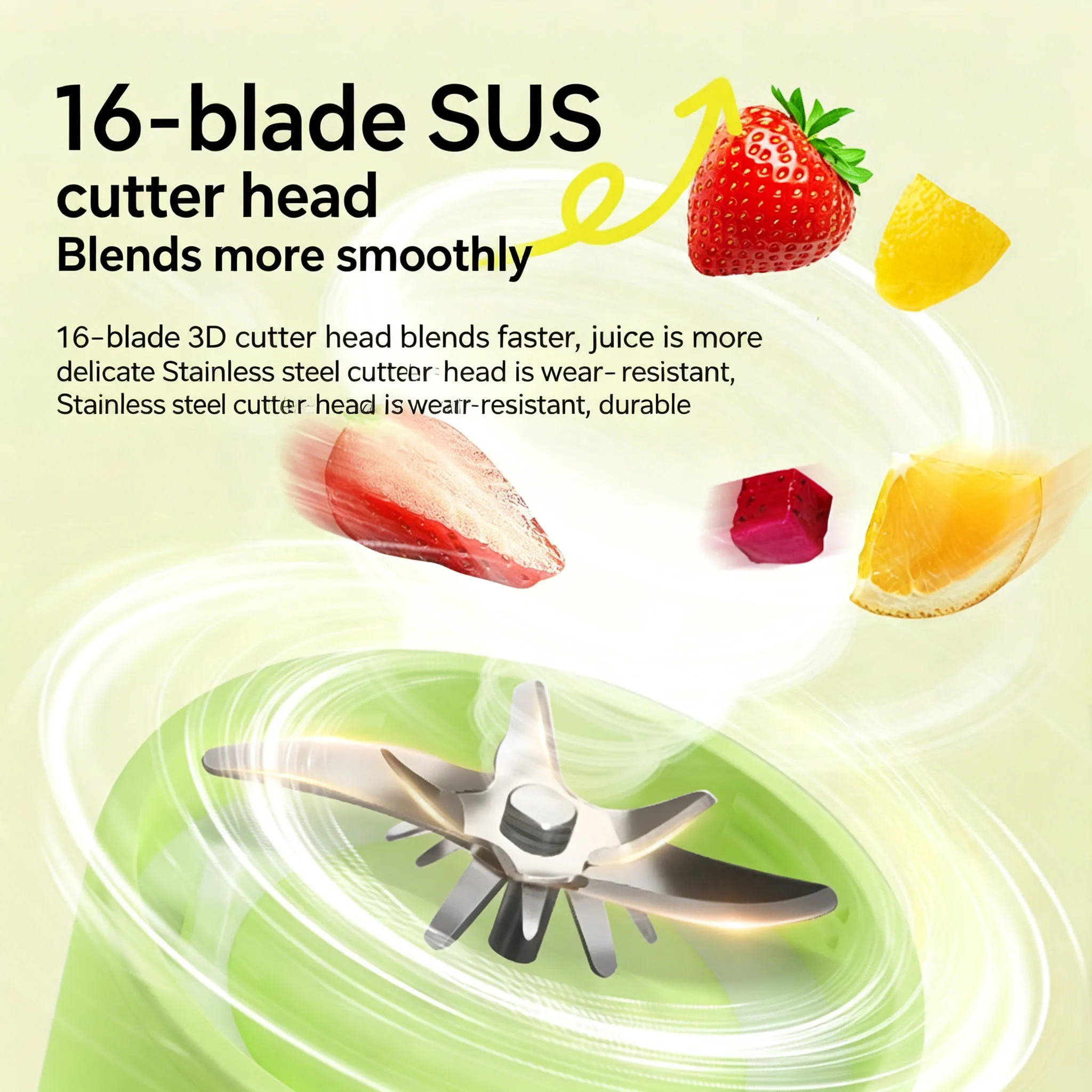 500ML 16 Stainless Blades Wireless USB Rechargeable Portable Blender with Lid Fruit Vegetable Smoothie Orange Juicer Mixer