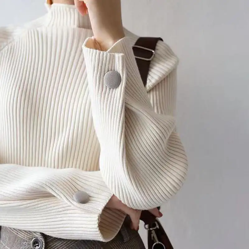 

Женский однотонный топ 2025, женский пуловер, водолазка, свитер, осень-зима, тонкий эластичный топ с длинными рукавами