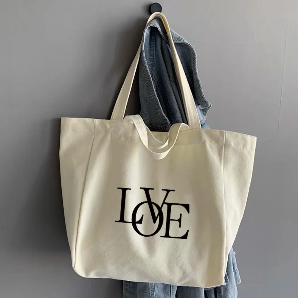 Shoulder Bag Women Canvas Handbags Portable Travel Shopping Bags 2024 Organizer Casual Wild Storage Pouch Text Print Tote Packet