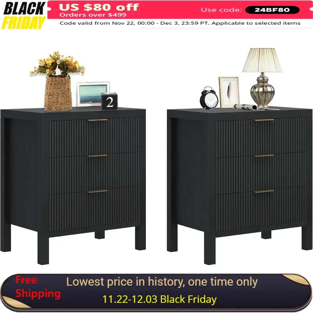 

Nightstands Set Of 2 With 6-Drawer Bedside Table End Table Wooden NightStand