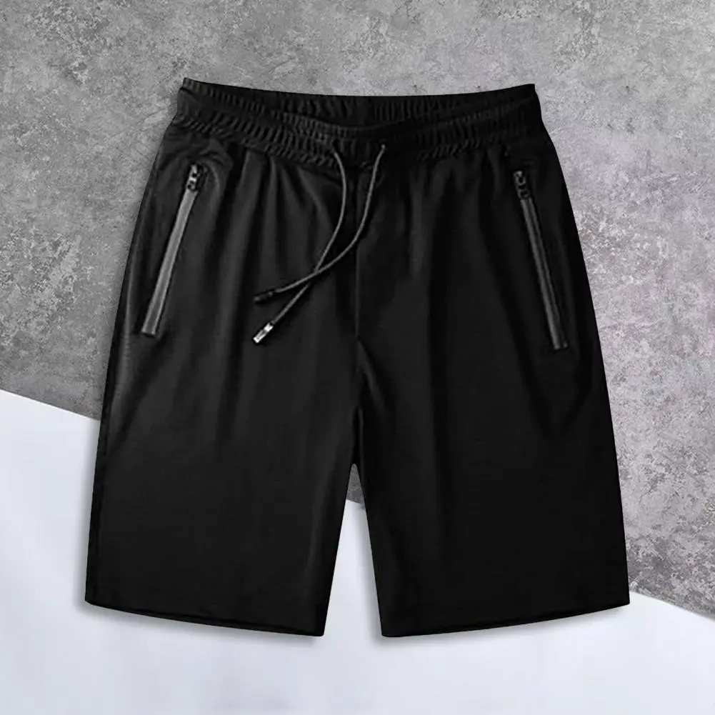 Zipper Pocket Workout Shorts Stretchy Workout Bottoms Stay Dry Ice Silk Athletic Shorts with Zipper Pockets for Men Summer