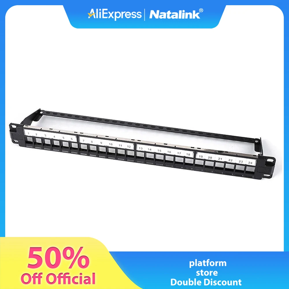

Natalink 24 Port Blank Patch Panel Shield Rack or Wall Mount Cable Management Network 19-Inch/1U STP Patch Panel