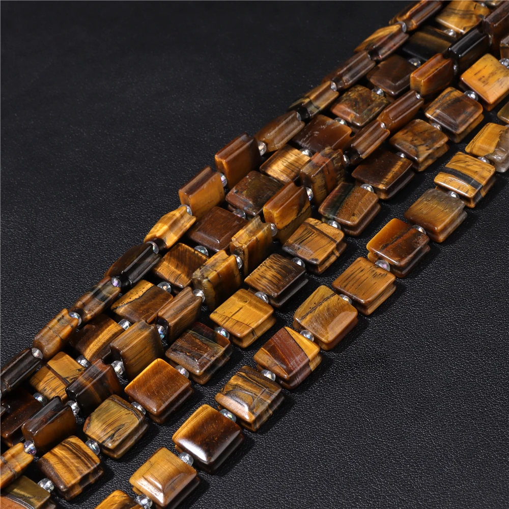 10MM Natural Tiger Eye Gems Stone Bead Yellow Square Flat Cube Loose Spacer Beads For Jewelry Making Men Charm Bracelet Handmade