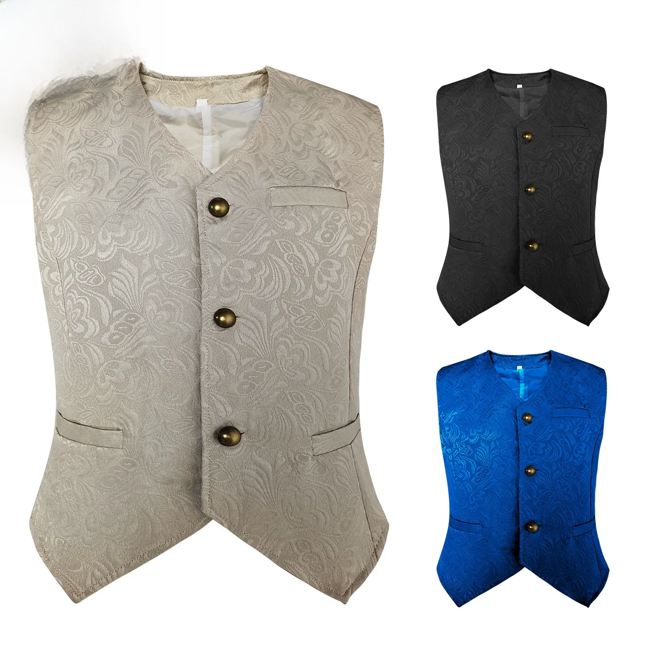 

2020wish Medieval Style Men's Short Vest Halloween Costume Retro Men's Fashion Inner Wear Cardigan Floral Embroidery