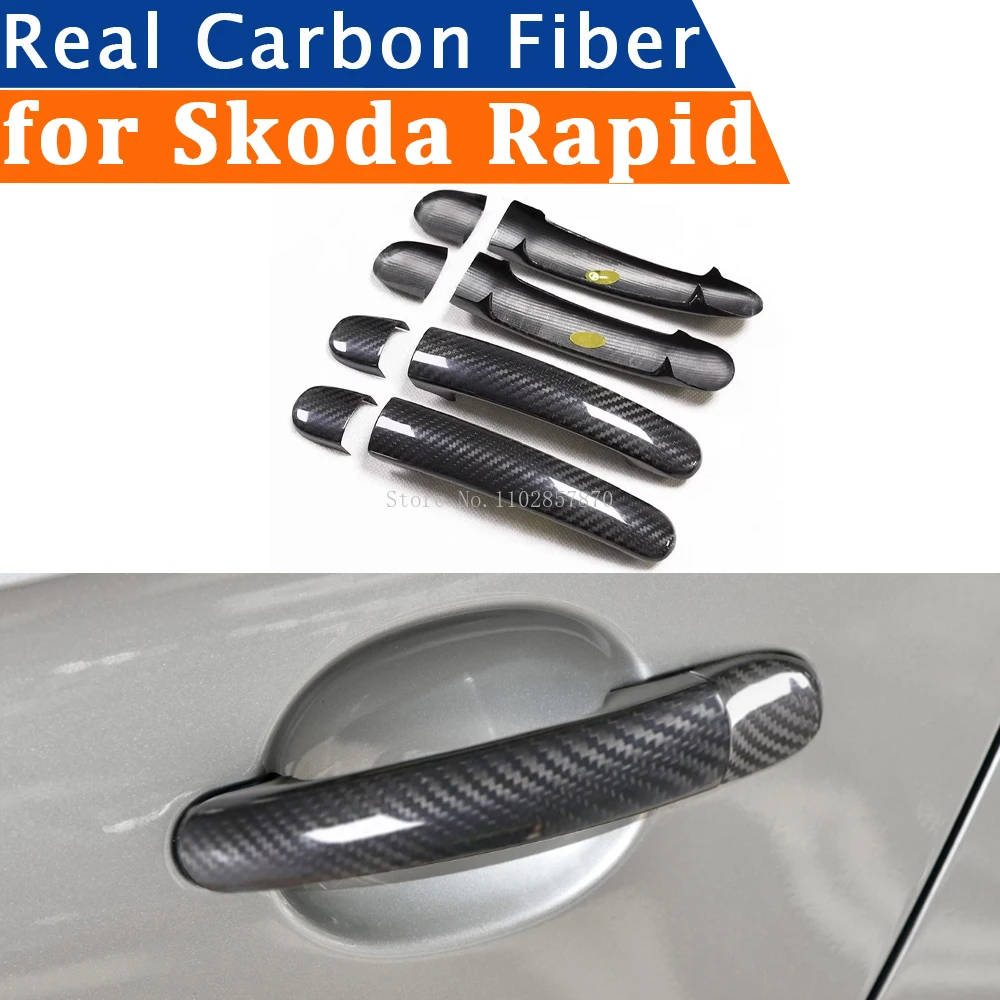 For Skoda Rapid 2013-2022 Car Accessories Real Carbon Fiber Door Handle Cover Frame Sticker Exterior Trim Bodykit