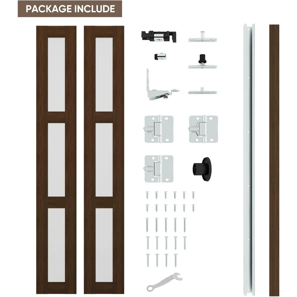 Bifold Closet Door, Bi fold Interior Doors with Hardware Include, Tempered Frosted Glass Door for Bedroom, Living Room