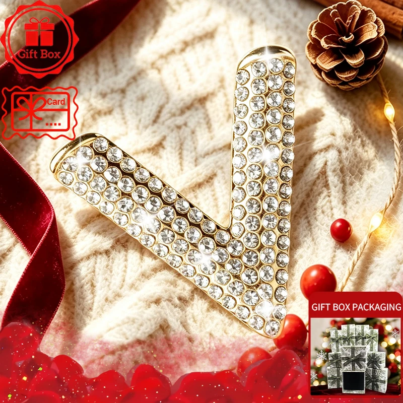 V Letter Brooch with Gift Box, 2026 Spring and Summer New Style, Elegant and Fashionable. Wearing at Banquets and Holidays