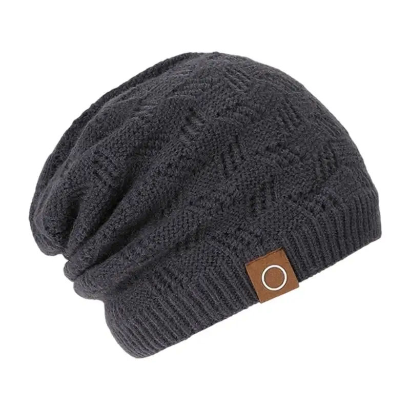 A52E Acrylic Knit Skull Cap Slouch Hat Soft Plush Liner Brimless Hat for Men Sport Use