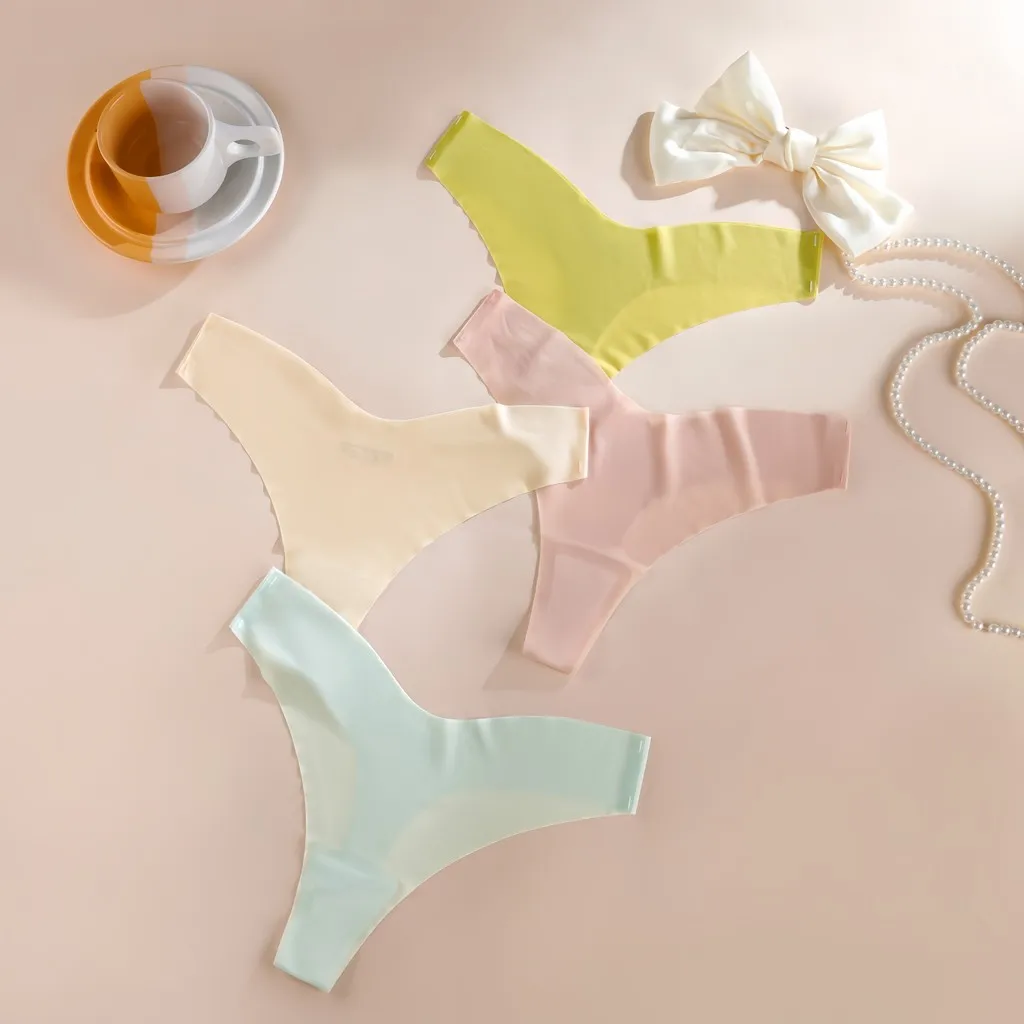 

3PCS Women Sexy Ice Silk G String Panties Low Waist Seamless Comfortable Invisible Thong