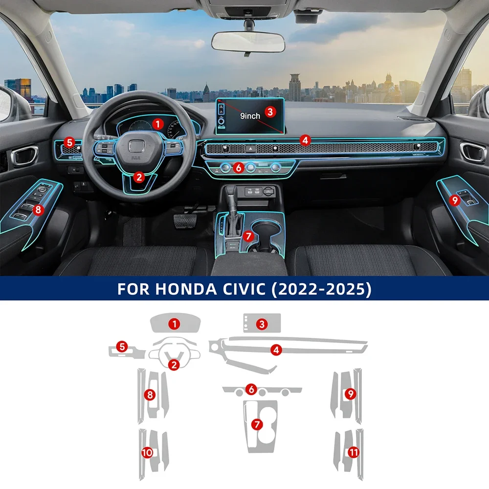 

ТПУ пленка для Honda 11th Civic, гибридная версия 2022-2025, наклейка для салона автомобиля, защитная пленка для экрана приборной панели, прозрачная автомобильная пленка