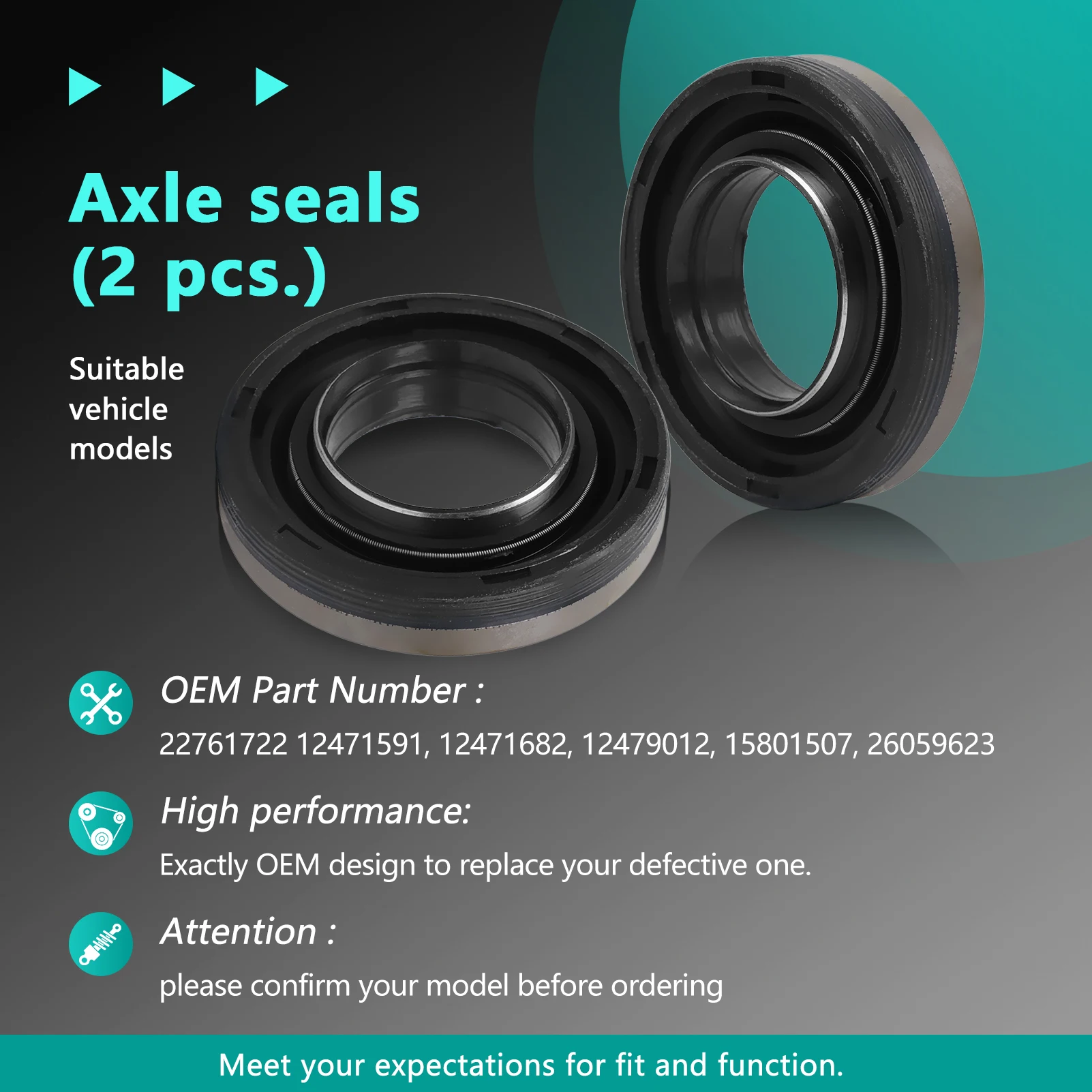 

22761722 2Pcs Front Axle Shaft Seal For 1999-2007 Silverado 2002-2006 Avalanche Tahoe 12471591 12471682 12479012 15801507