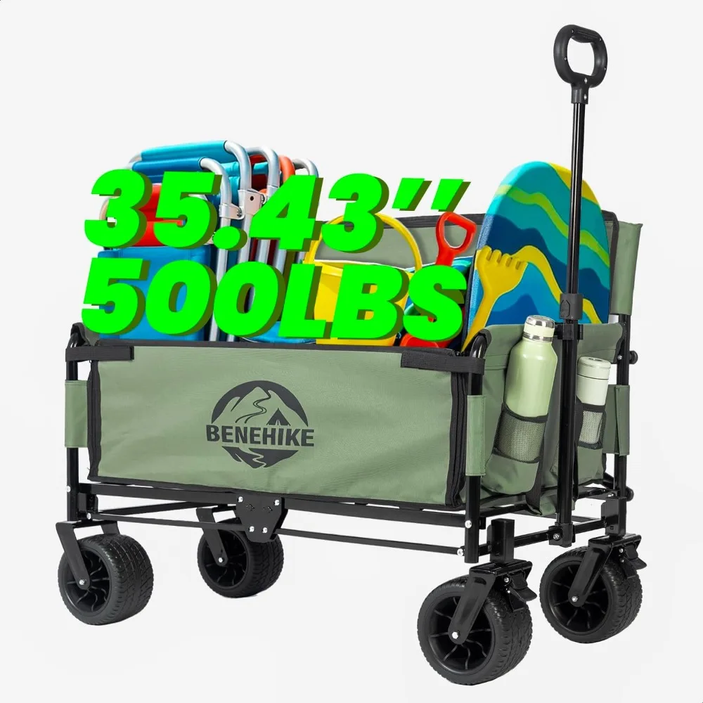 

Large Collapsible Folding Wagon with Rotated Wheels, 500lbs/225L Outdoor Utility Wagon Con