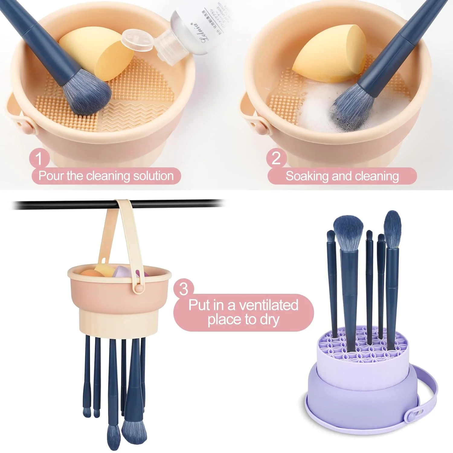 ion - 메이크업 매니아를 위한 다기능 브러쉬 청소 키트 - 손쉬운 메이크업 브러쉬 청소를 위한 시간 절약형 미용 도구