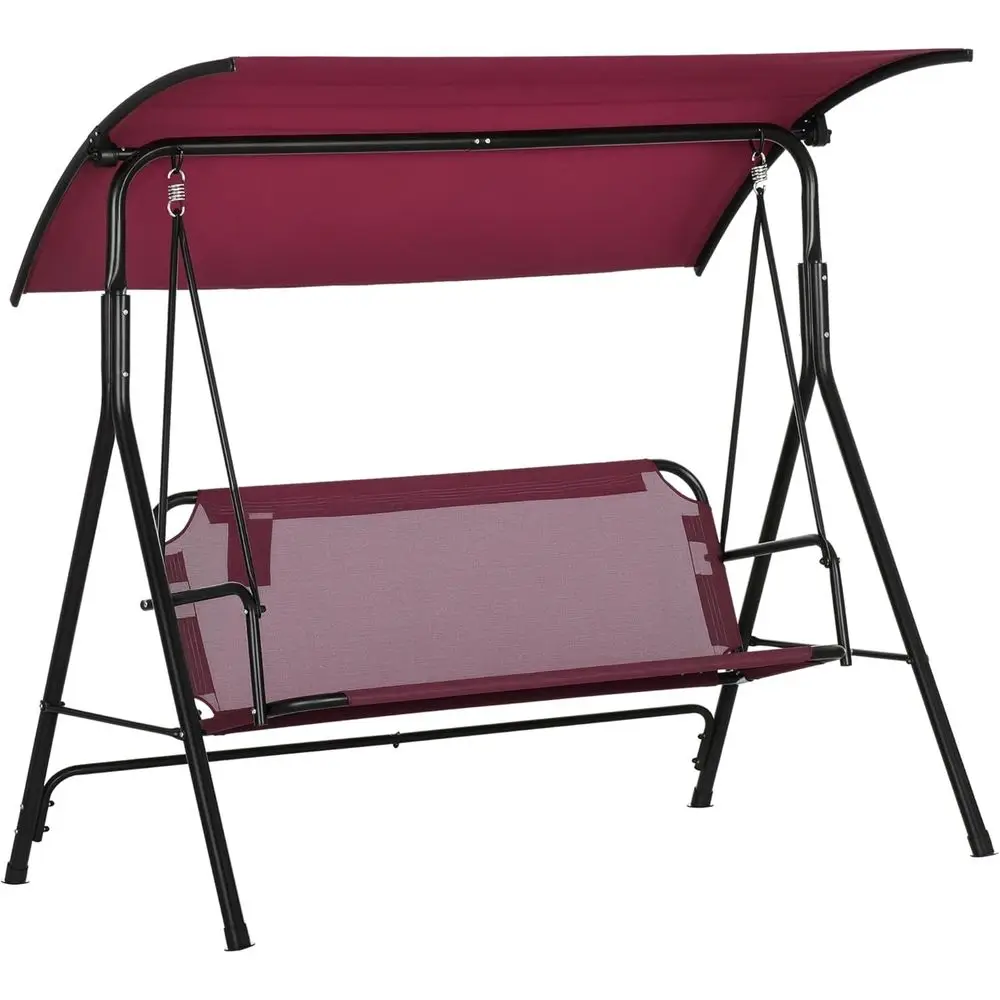 

3-Person Outdoor Swing Bench with Adjustable Comfort, Wine Red Steel Frame