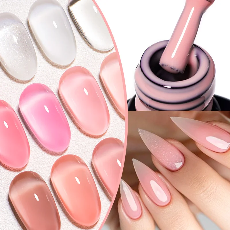 MEET ACROSS 7ml Nude Rubber Base Gel Nail Polish 2 In 1 Jelly Pink Transparent Nail Art Gel Varnish Function Manicure For Nails image 5