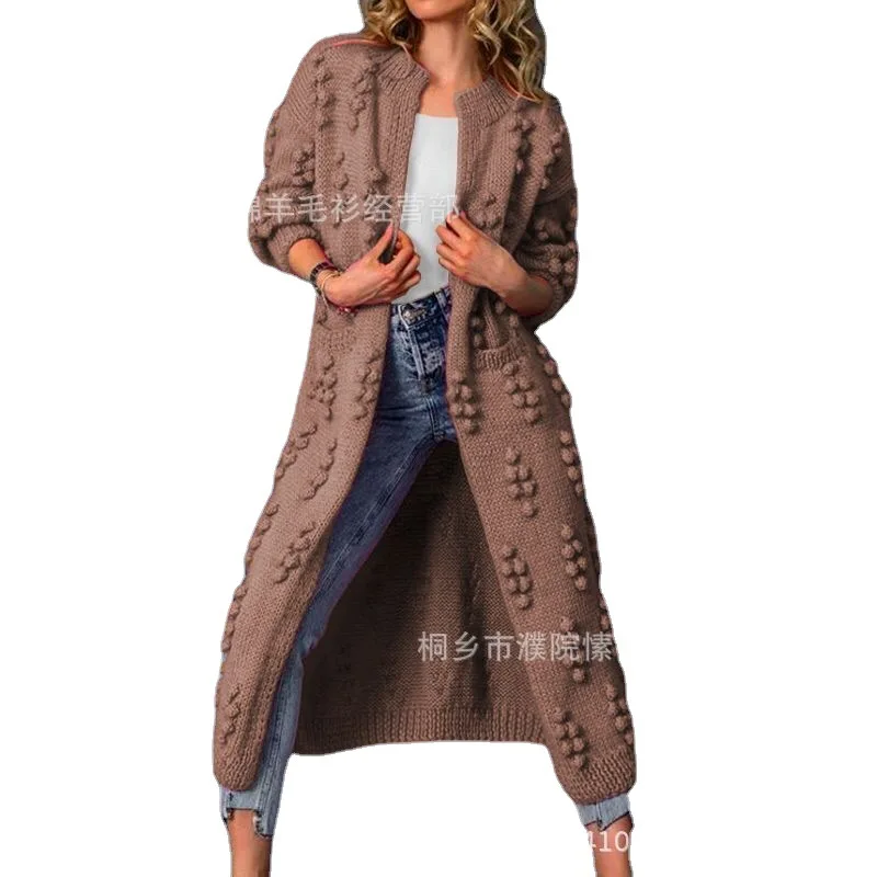 Vrouwen Gebreid Lang Vest Truien Volledige Mouwen Gesplitst Casual Jumpers Dot V-hals Dikke Warme Trui Herfst Winter 2024