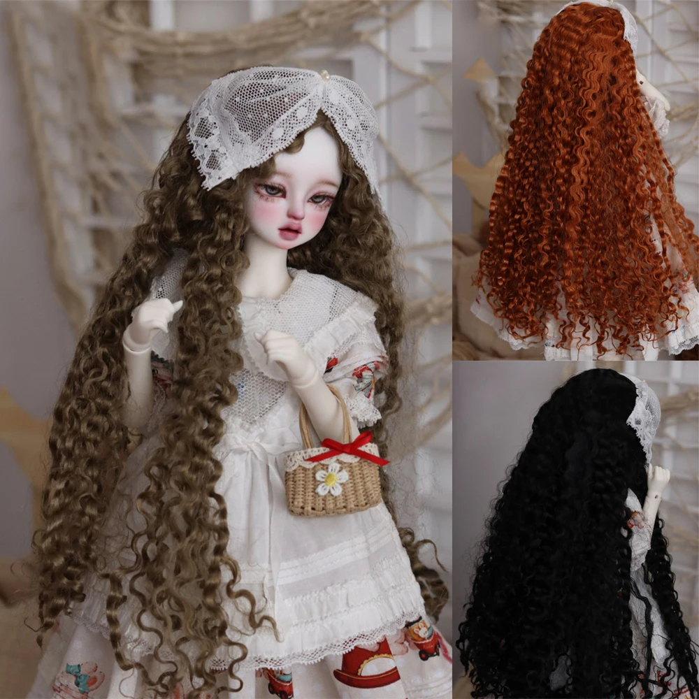 

D09-P723 children handmade toy 1/3 1/4 uncle doll BJD/SD doll's wig Imitation mohair long brown red curly hair 1pcs