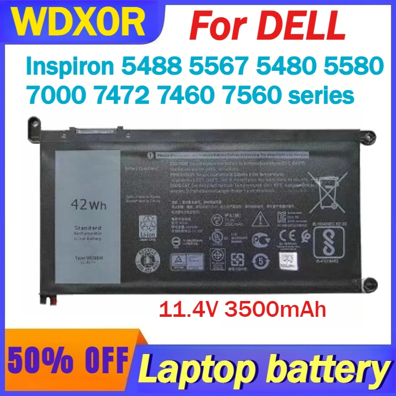 

11.4V 3500mAh WDX0R Lithium Polymer Laptop Battery for DELL Inspiron 5488 5567 5480 5580 7000 7472 7460 7560 Series