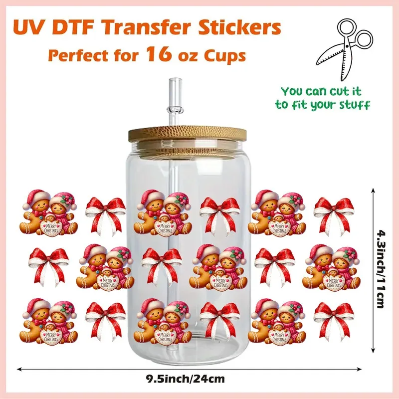 Happy Merry Christmas Vibe Animals UV Sticker Party DIY Decals 3D transfers uvdtf tumbler seal stickers 16oz uv dtf cup wraps