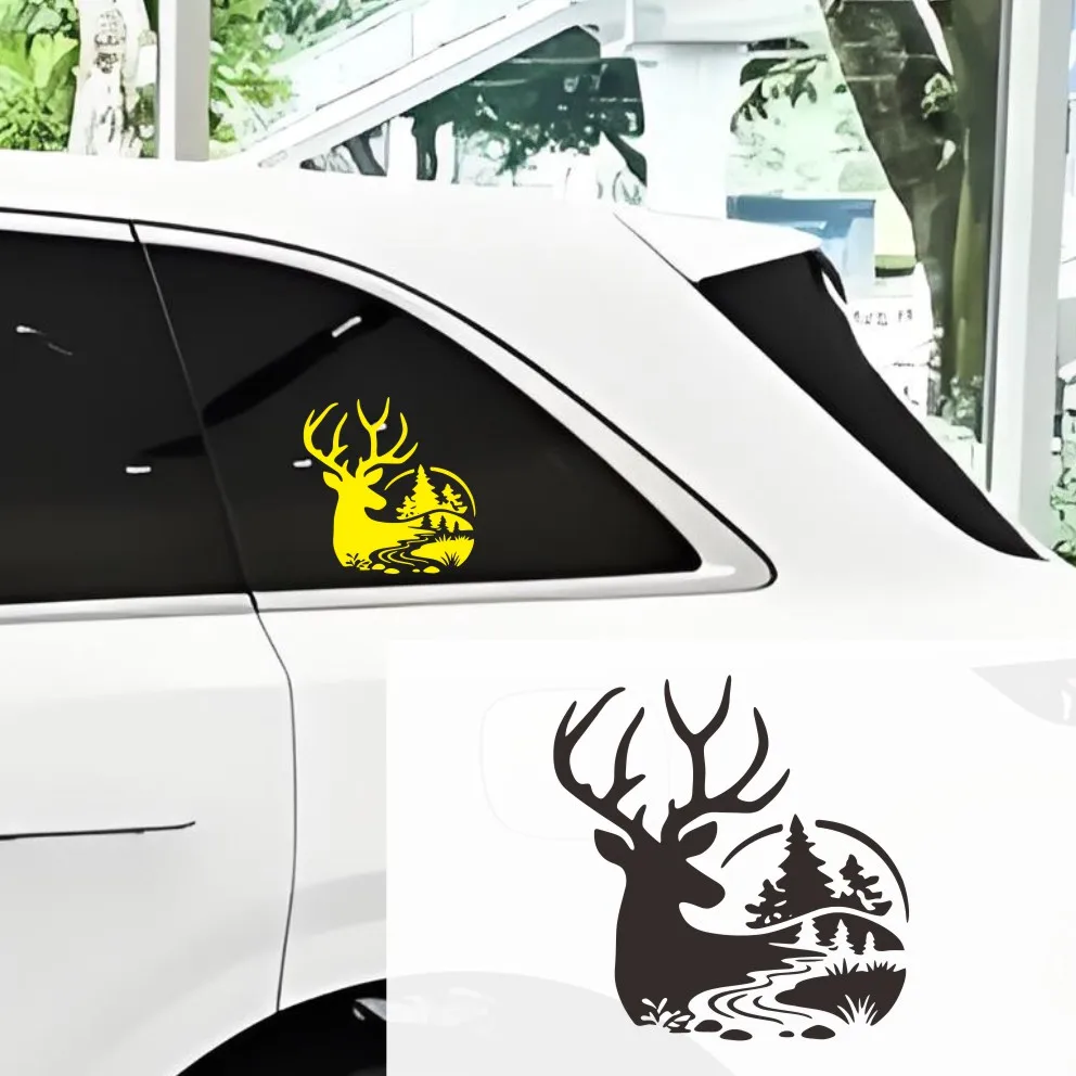 Buck Deer Stream Forest Decal Waterproof Vinyl Trendy Rustic Outdoor Hunting Custom Sticker for Truck SUV RV Window #671
