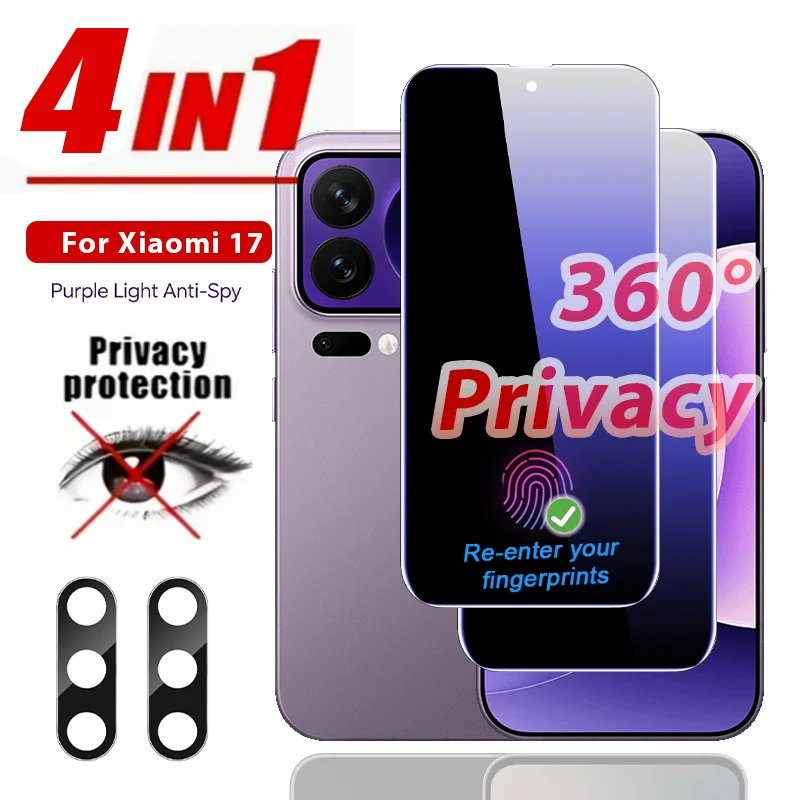 

2+2 Pack for Xiaomi 17Ultra/ 17ProMax/ 17Pro/ 17 Ultra-Thin 360° Purple Light Privacy Film-All Around Anti Peek, Anti Blue Light