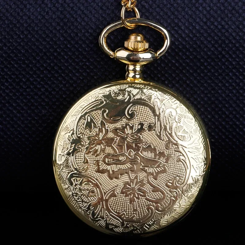 ساعة جيب كوارتز منقوشة بالذهب أرقام رومانية مينا بيضاء سلسلة بدلاية فريدة من نوعها هدية مجوهرات للنساء والرجال