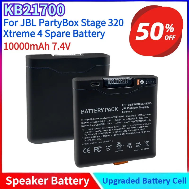 

New 10000mAh 7.4V Rechargeable Lithium-Ion Speaker KB21700 Battery for JBL PartyBox Stage 320 Xtreme 4 Spare Battery with TYPE-C