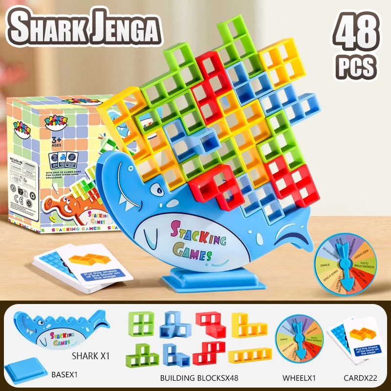 テトラタワー バランススタッキングブロックゲーム - 家族、パーティー、旅行、クリエイティブプレイ向けのカラフルで楽しい2人用ボードゲーム