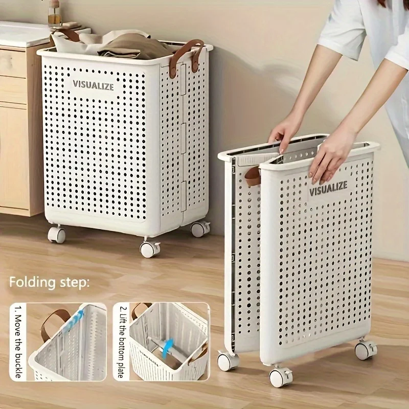 

Foldable Laundry Basket Storage Basketwith Wheels for Home Super Practical and Space-Saving Design Shelf Baskets