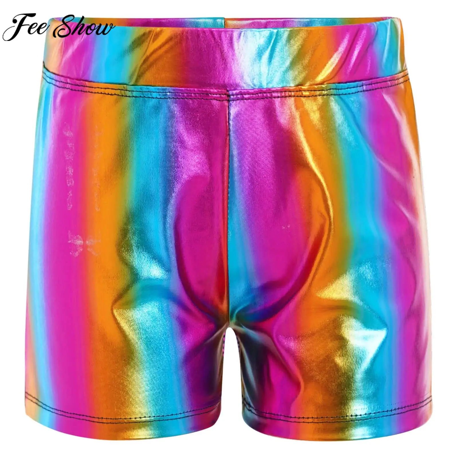 

Girls Metallic Shiny Dance Shorts Elastic Waist Hot Pants for Hip Hop Jazz Ballet Gymnastics Stage Performance Sports Workout
