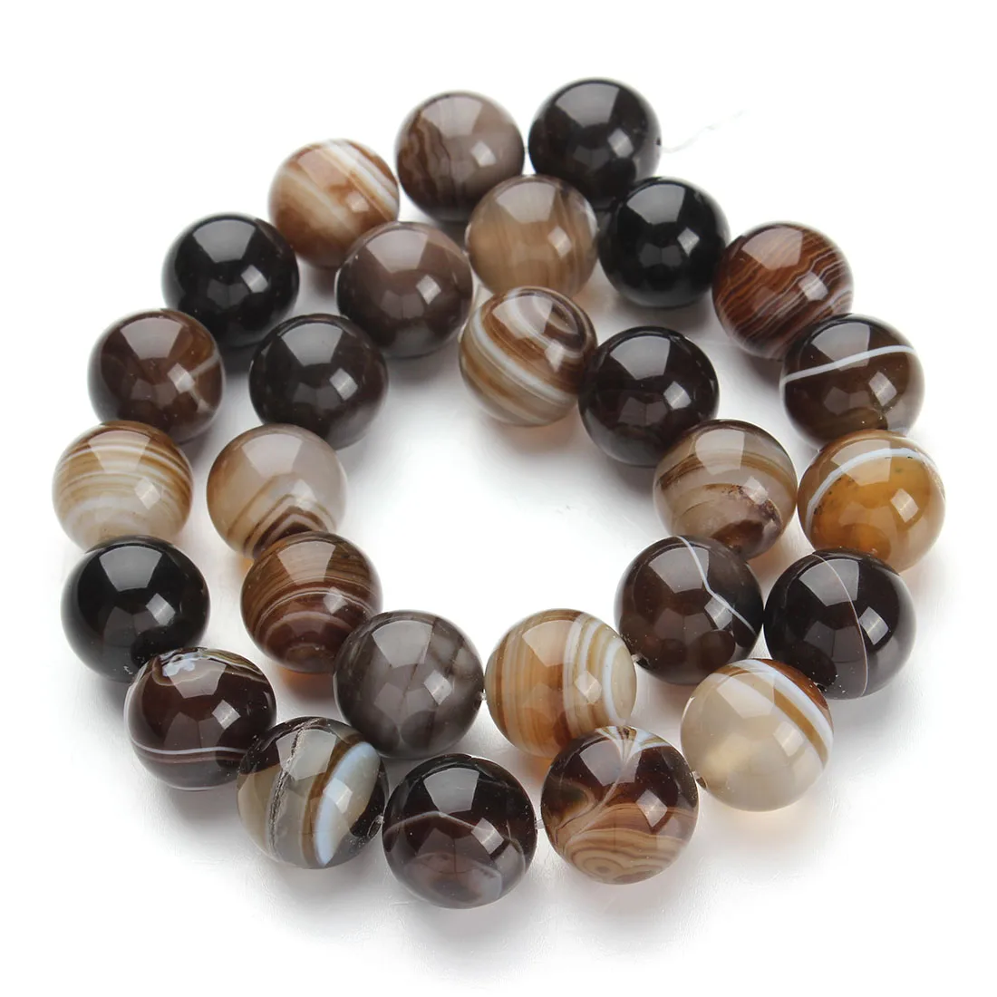 Perles rondes en pierre naturelle pour l'artisanat, agates à rayures brunes, bracelets de bricolage exécutifs, accessoires, 4mm, 6mm, 8mm, 10mm, 12mm, 14mm, 16mm