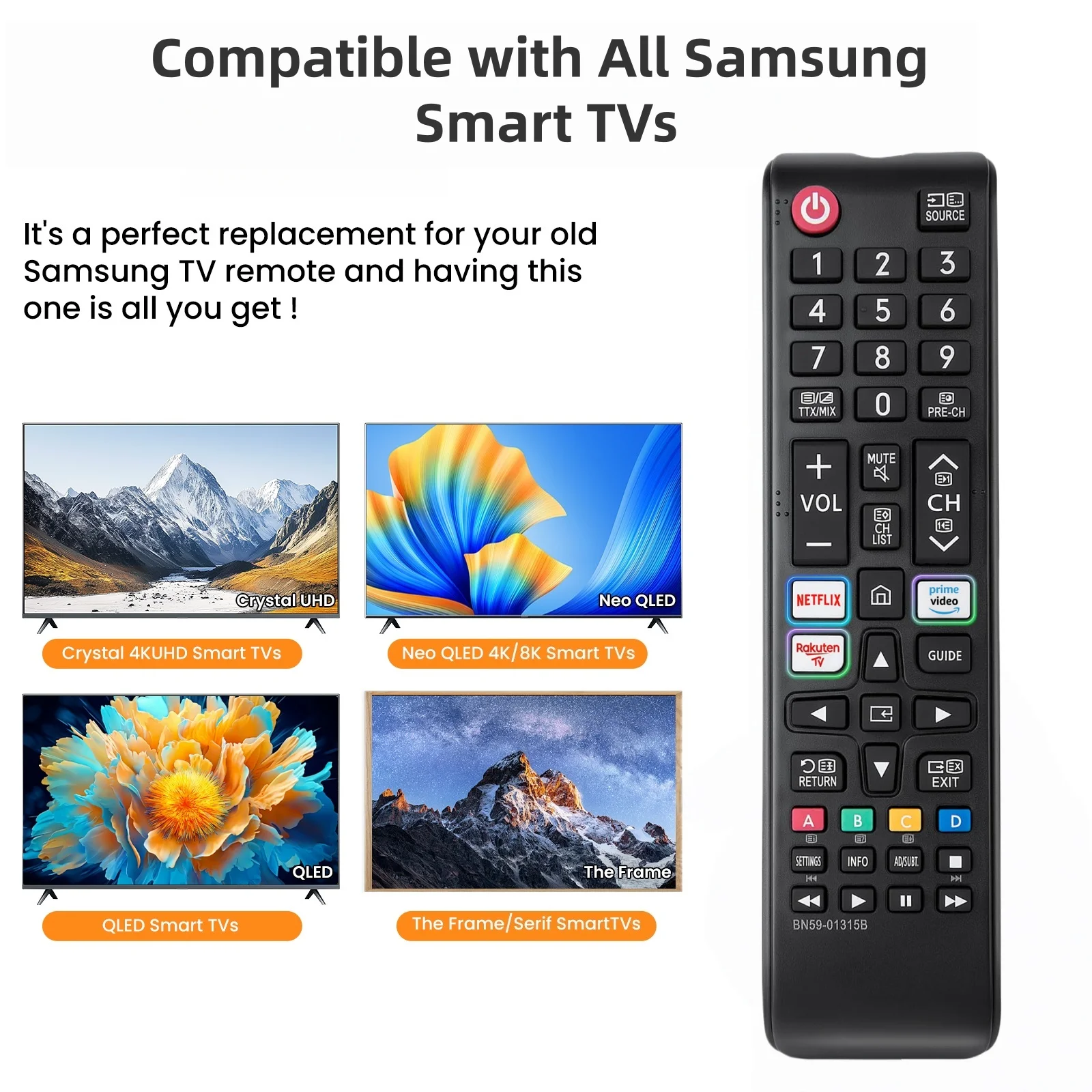 Universal Remote for All Samsung TV Remote, Replacement Compatible for All Samsung Smart TV, LED, LCD, HDTV, 3D, Series TV