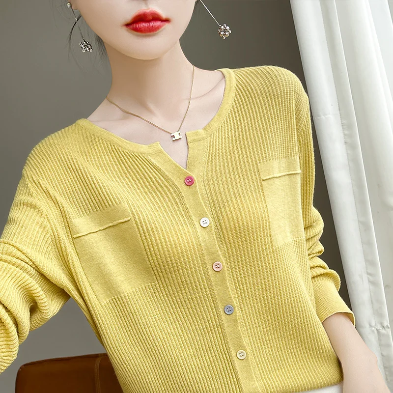 Women\'s Sweater Autumn/Winter 100% Pure Wool Pullover Casual Solid Color Knit Tops Japanese/Korean Loose Round V Neck Blouse