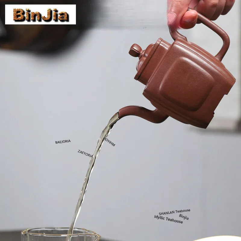 340ml Authentic Yixing Purple Clay Teapots Handmade Square Pot Raw Ore Di Cao Qing Mud Kettle With Strainer Zisha Tea Set Gift