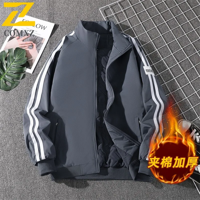 COMXZ 2025 Autumn Winter Fleece Coat Streetwear Trendy Unisex Thickened Padded Jacket Men Casual Loose Fit Warm Outwear