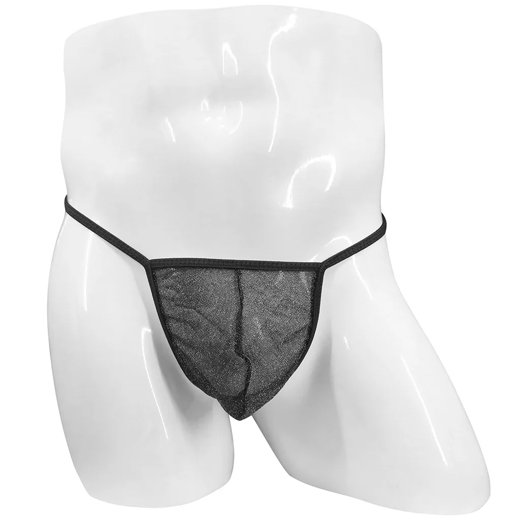 Men's Shiny Glass Silk Mesh T-Back Thong, Low-Rise Sheer Sexy Underwear