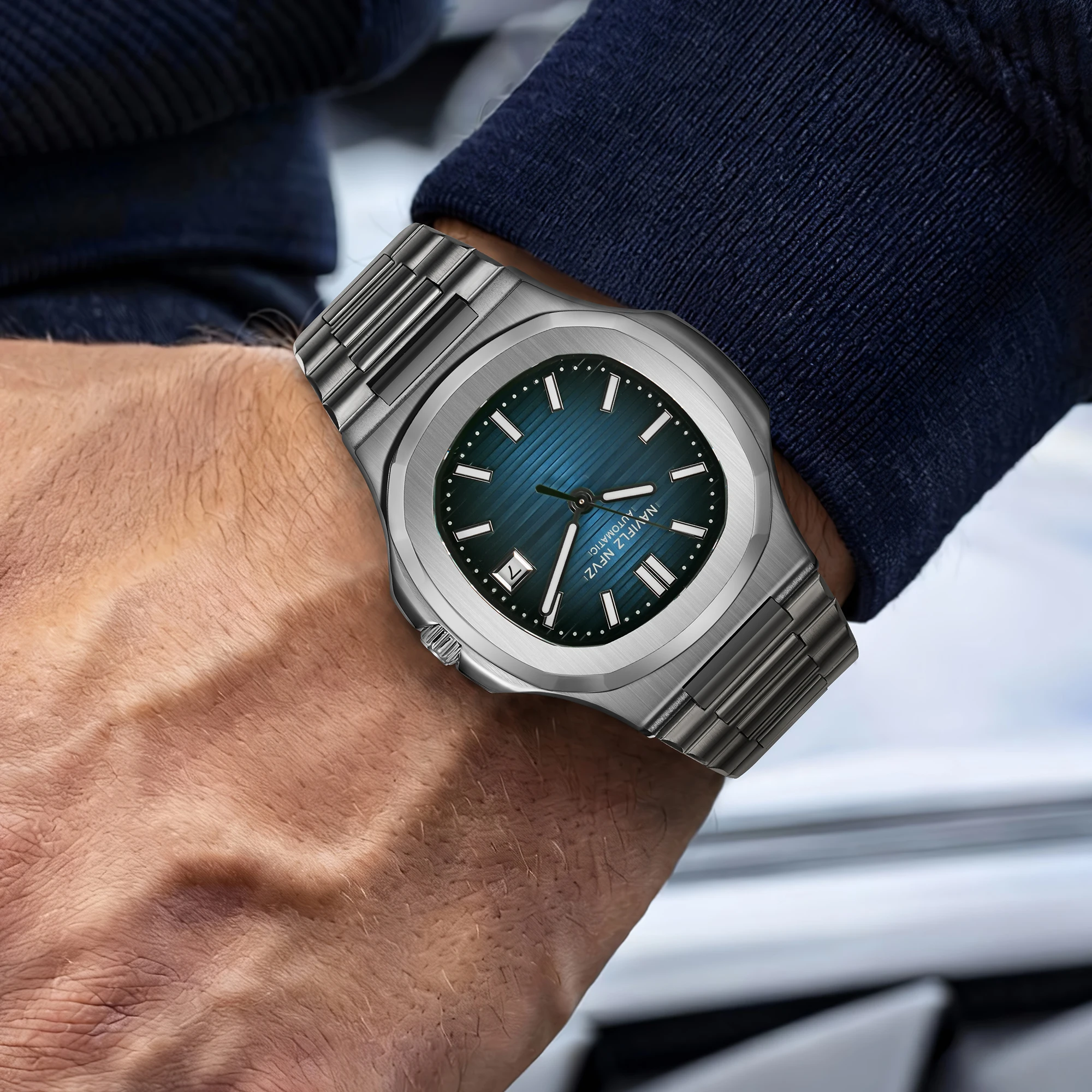 

NAVIFLZ NFVZ Высококачественные мужские часы класса люкс, спортивные, водонепроницаемые, светящиеся, с датой, квадратный циферблат, автоматический механизм