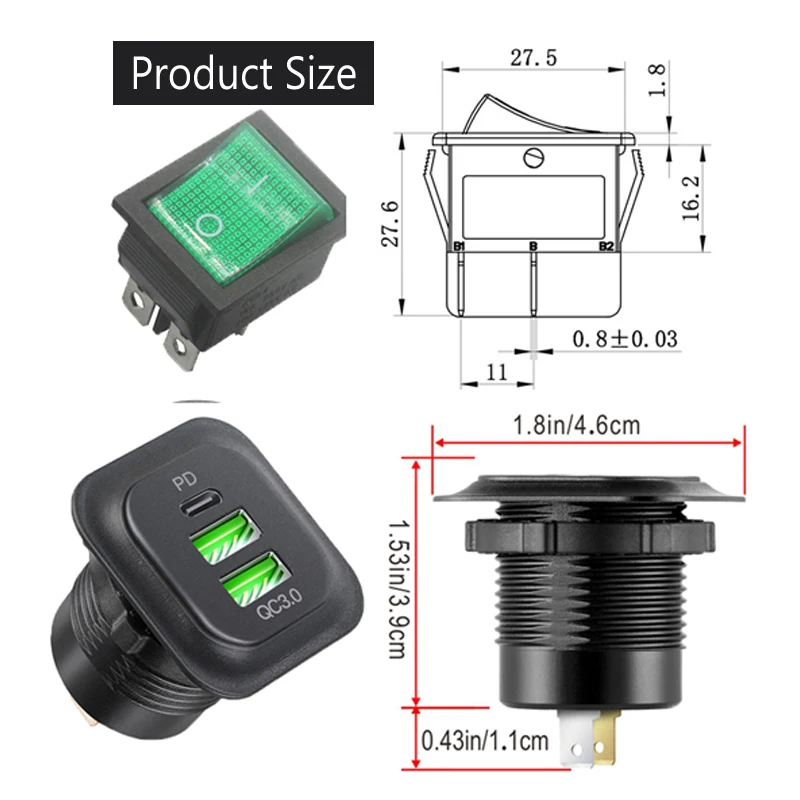 Afbeelding 5: 12V USB Socket Panel Quick Charge 3.0 PD USB C Socket Outlet Sigarettenaansteker Adapter voor Auto Boot RV motorfiets