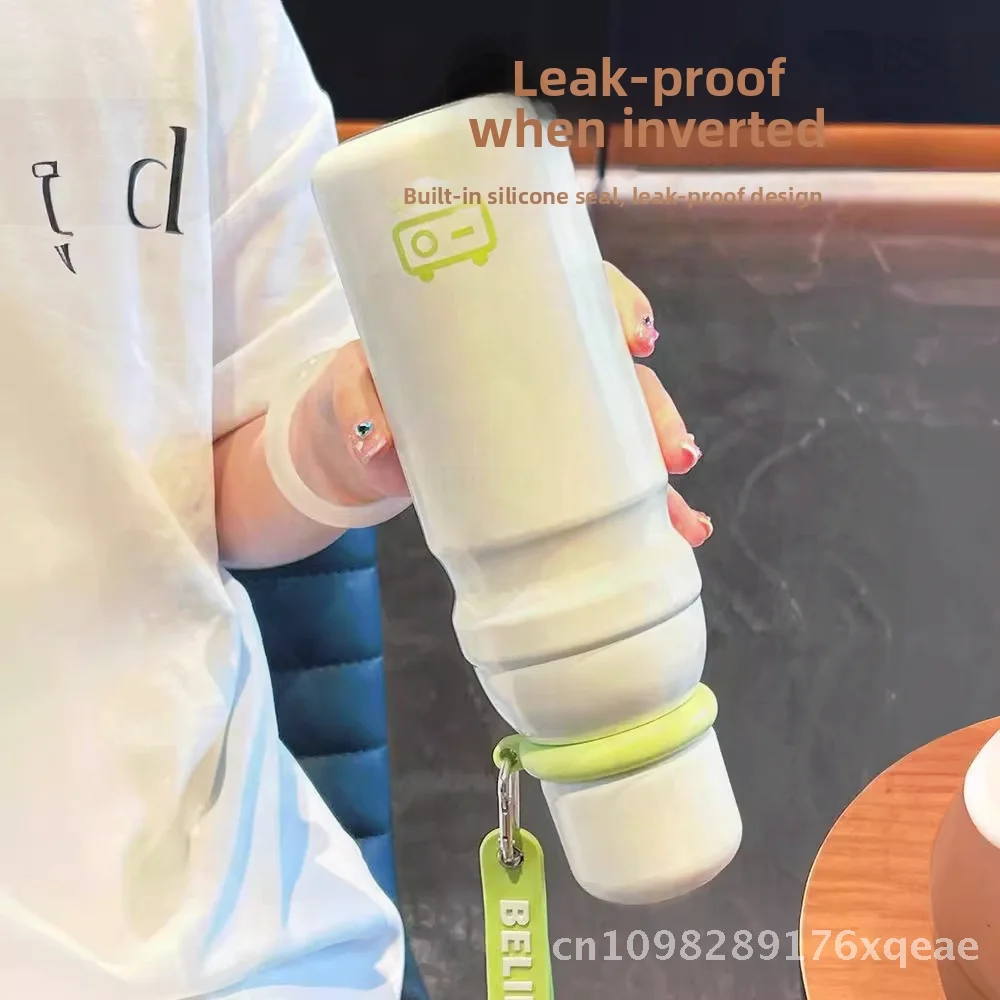 

Красочная чашка-термос для женщин, портативная бутылка для воды большой емкости со шнурком, офисная дорожная изолированная нержавеющая сталь 600 мл