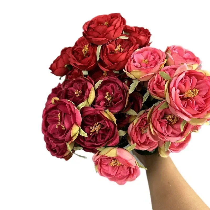 Artificial Austin Roses Bundle Silk Fake Flowers Auditorium Decor Simulation 12 Heads Rose Purple Pink Flower Hall Decoration