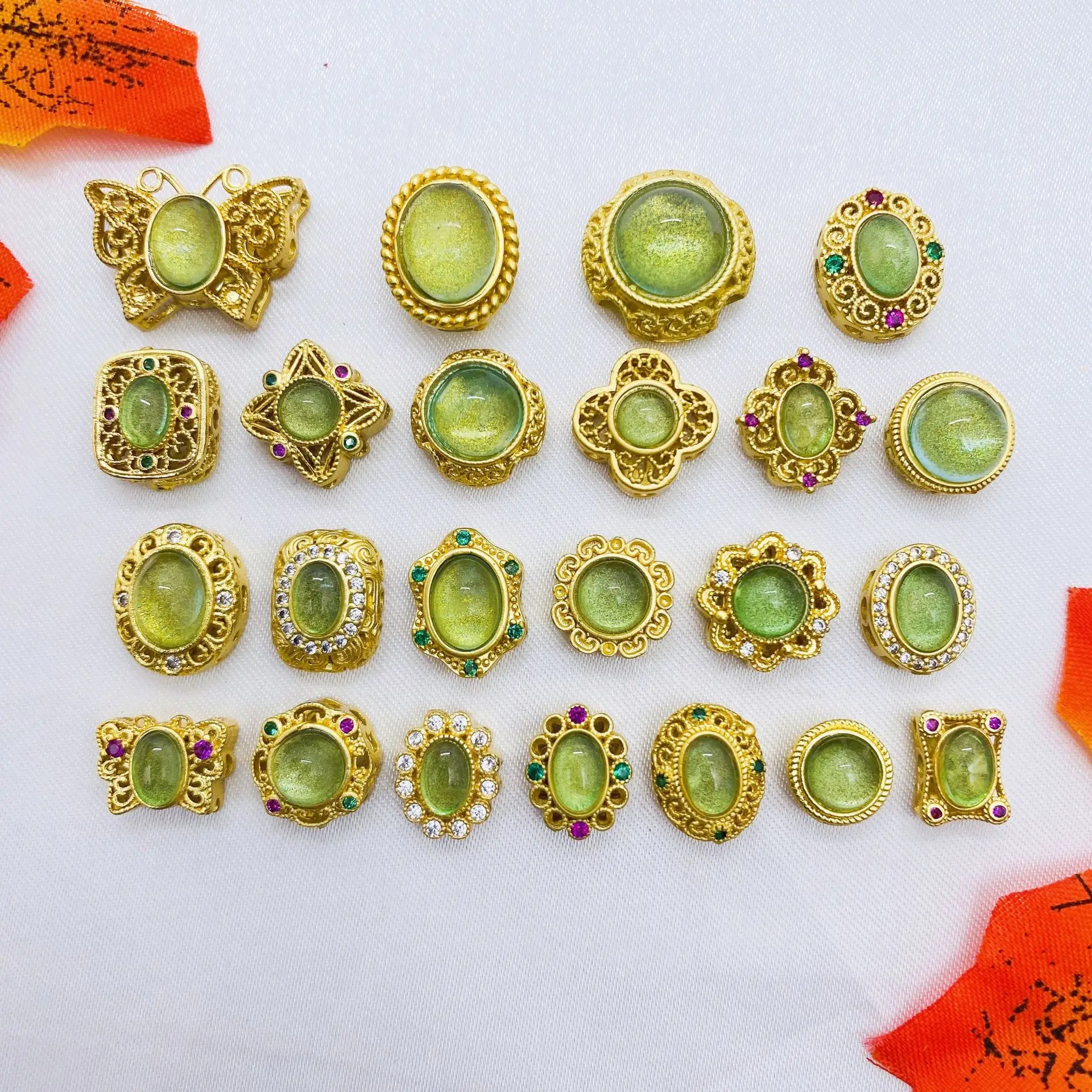

8pcs Copper Gold-plated Grape Starry Olive Green Through Hole Beads DIY Necklace Bracelet Jewelry Accessories Beading Materials