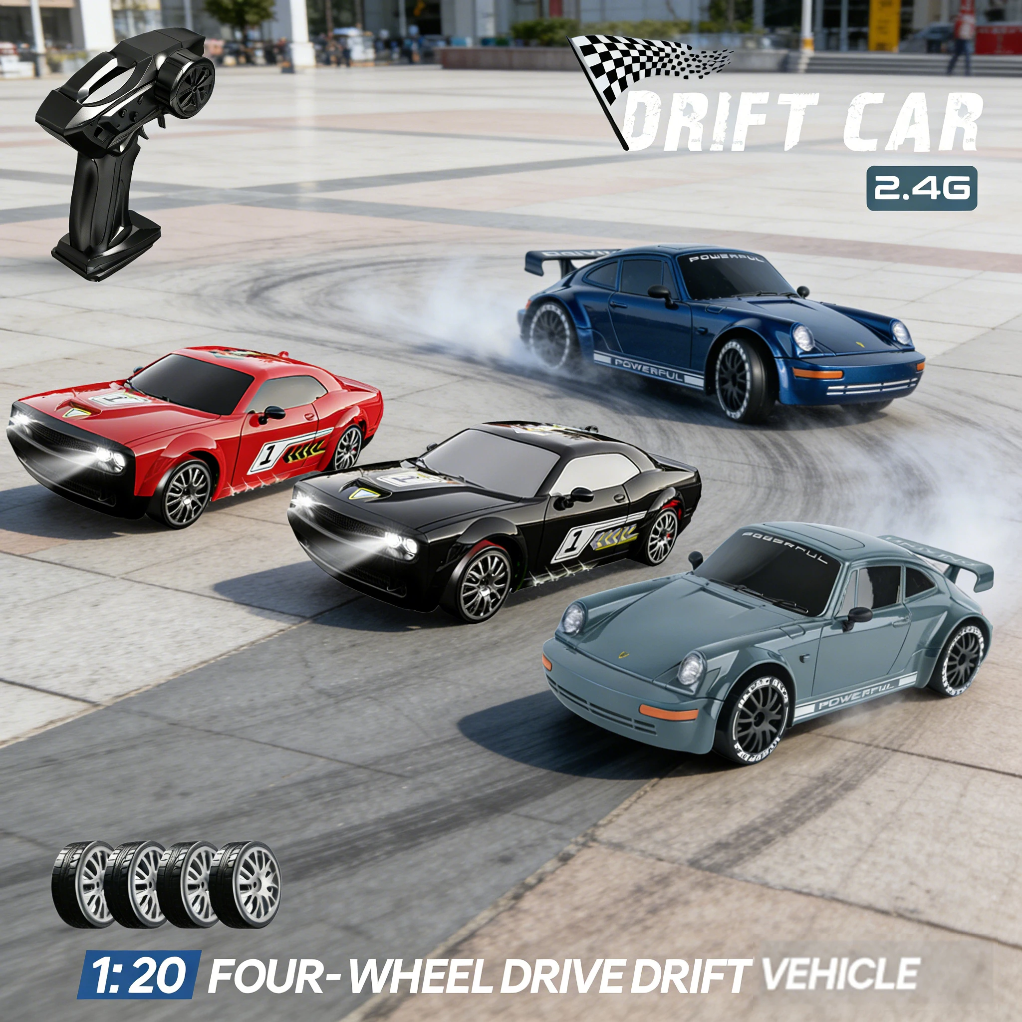 

KF27 RC Car 1/20 Competitive Drift Racing 2.4G 4WD High Speed Four-Wheel Drive Car with Light Remote Control Vehicle Toys Boys