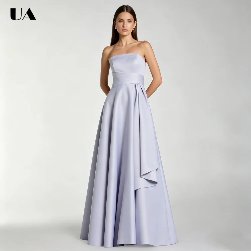 ULBYANRY Customized Satin Strapless Ruched Prom Dress for Woman, Elegant A-line Evening Dress, Fashionable Sleeveless Ball Gown
